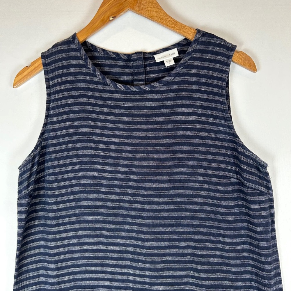 J Jill Linen Stripe Sleeveless Shift Dress Women Size S Blue Casual - Picture 6 of 10